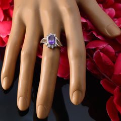 Pauline Purple Gemstone Halo Ring with Silver Band