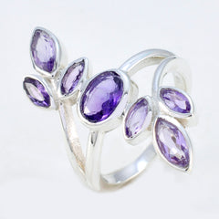 Aisha Purple Gemstone Leafy Ring in Sterling Silver