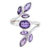 Aisha Purple Gemstone Leafy Ring in Sterling Silver Amethyst Purple