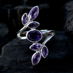 Aisha Purple Gemstone Leafy Ring in Sterling Silver
