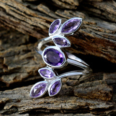Aisha Purple Gemstone Leafy Ring in Sterling Silver