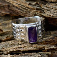 Yasmine Purple Gemstone Ring with Hammered Silver Band