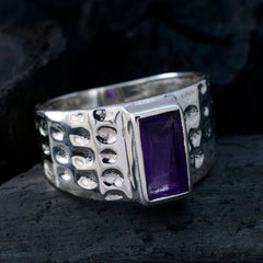 Yasmine Purple Gemstone Ring with Hammered Silver Band