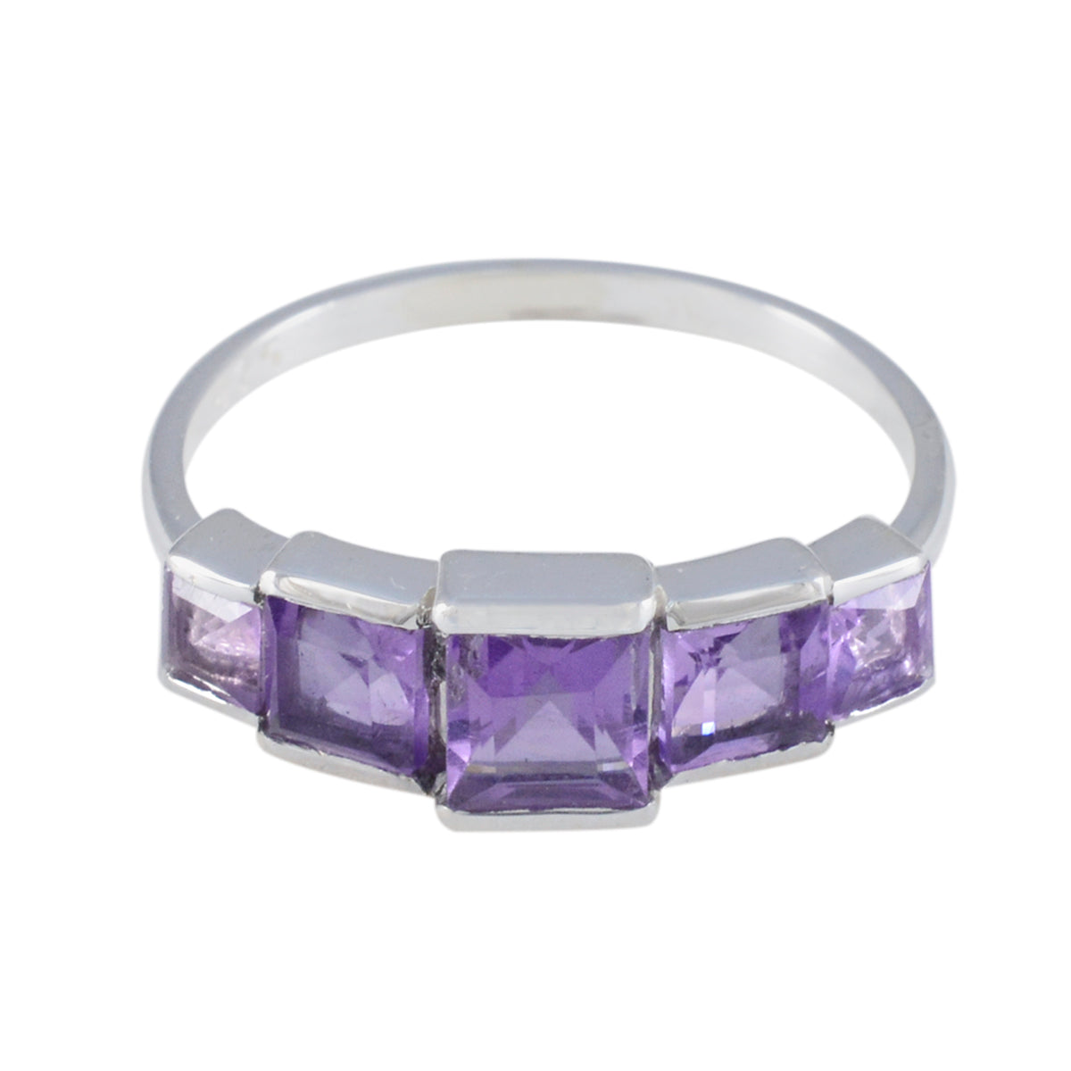 Priya silver ring featuring multiple purple gemstones in a modern design purple gemstone ring