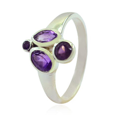 Hye jin silver ring with clustered amethyst stones and mixed oval and round cuts purple gemstone ring for women