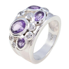 Laura silver ring featuring multiple purple gemstones and clear accents purple gemstone ring for women