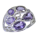 Scarlett purple gemstone ring for women with multiple oval and teardrop shaped stones set in silver