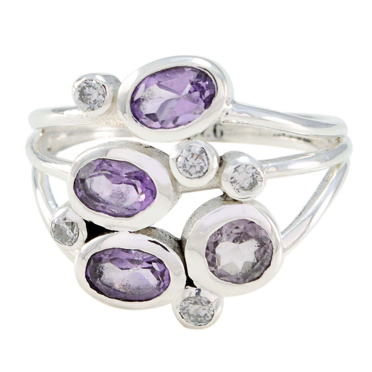 Freya purple gemstone ring for women with multiple oval purple stones and small clear accents