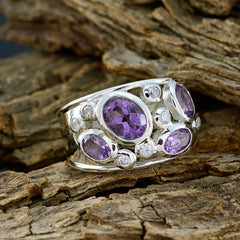 Laura silver purple gemstone ring for women with multiple oval purple stones and clear accents