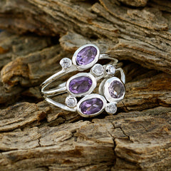 Freya silver purple gemstone ring for women with multiple oval stones and clear accents