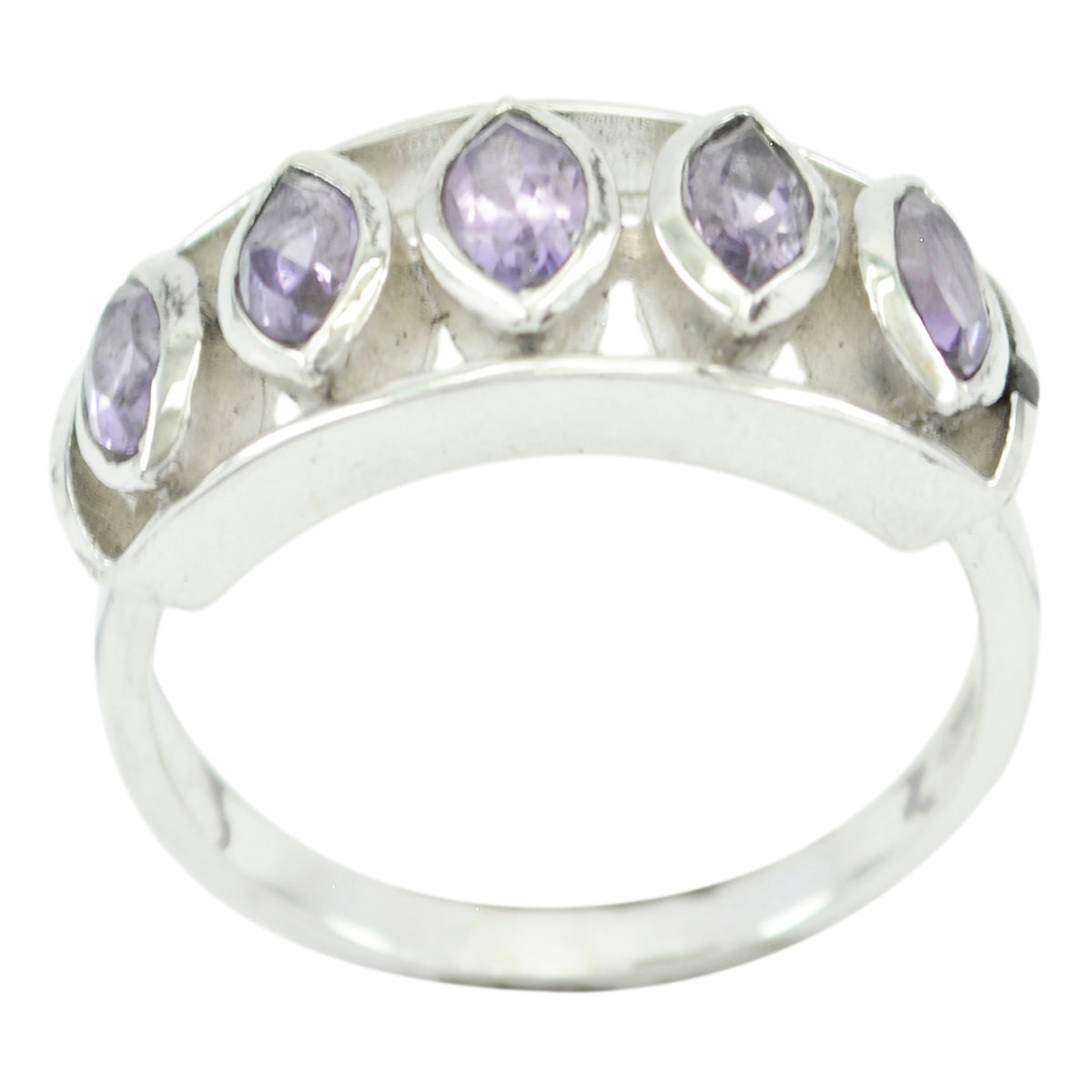 Marie sterling silver ring with five marquise purple stones purple gemstone ring for women elegant stacking band