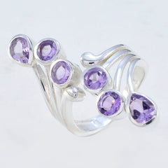 Victoria silver open band ring with multiple amethyst stones purple gemstone ring for women