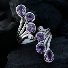 Victoria sterling silver multi stone ring with pear and round amethyst accents purple gemstone ring for women