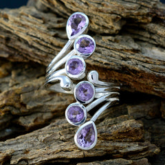 Victoria sterling silver purple gemstone ring for women with multiple amethyst stones in flowing vine design