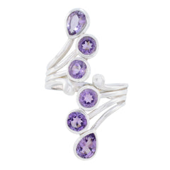 Victoria sterling silver wrap ring with pear and round amethyst stones purple gemstone ring for women