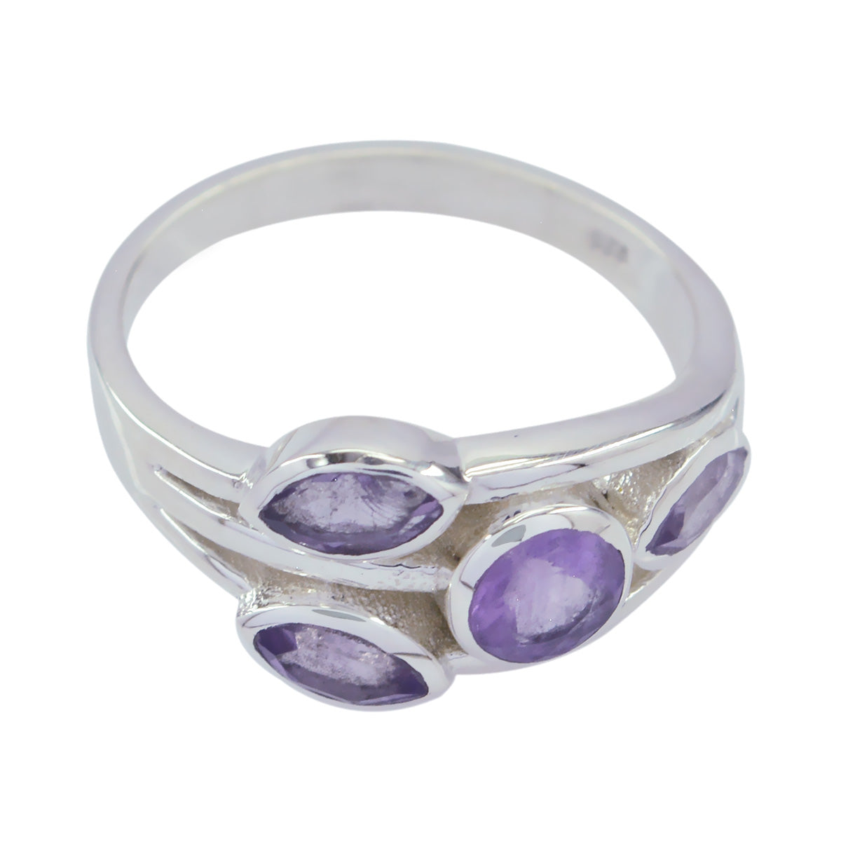 Carolina silver multi stone purple gemstone ring for women with bezel set round and marquise stones