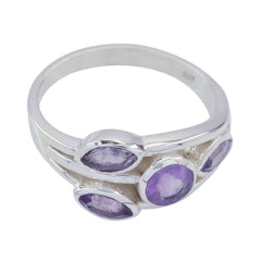 Carolina silver multi stone purple gemstone ring for women with bezel set round and marquise stones
