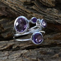 Noelia silver multi stone ring with faceted amethyst on spiral band purple gemstone ring for women
