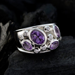 Laura silver ring featuring multiple purple gemstones and clear stones purple gemstone ring for women