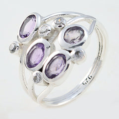 Freya silver purple gemstone ring for women with multiple oval purple stones and small clear accents