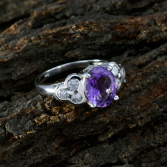 Harper silver ring featuring a purple gemstone ring with heart-shaped diamond accents