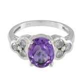 Harper silver ring featuring a purple gemstone ring with clear accent stones on each side
