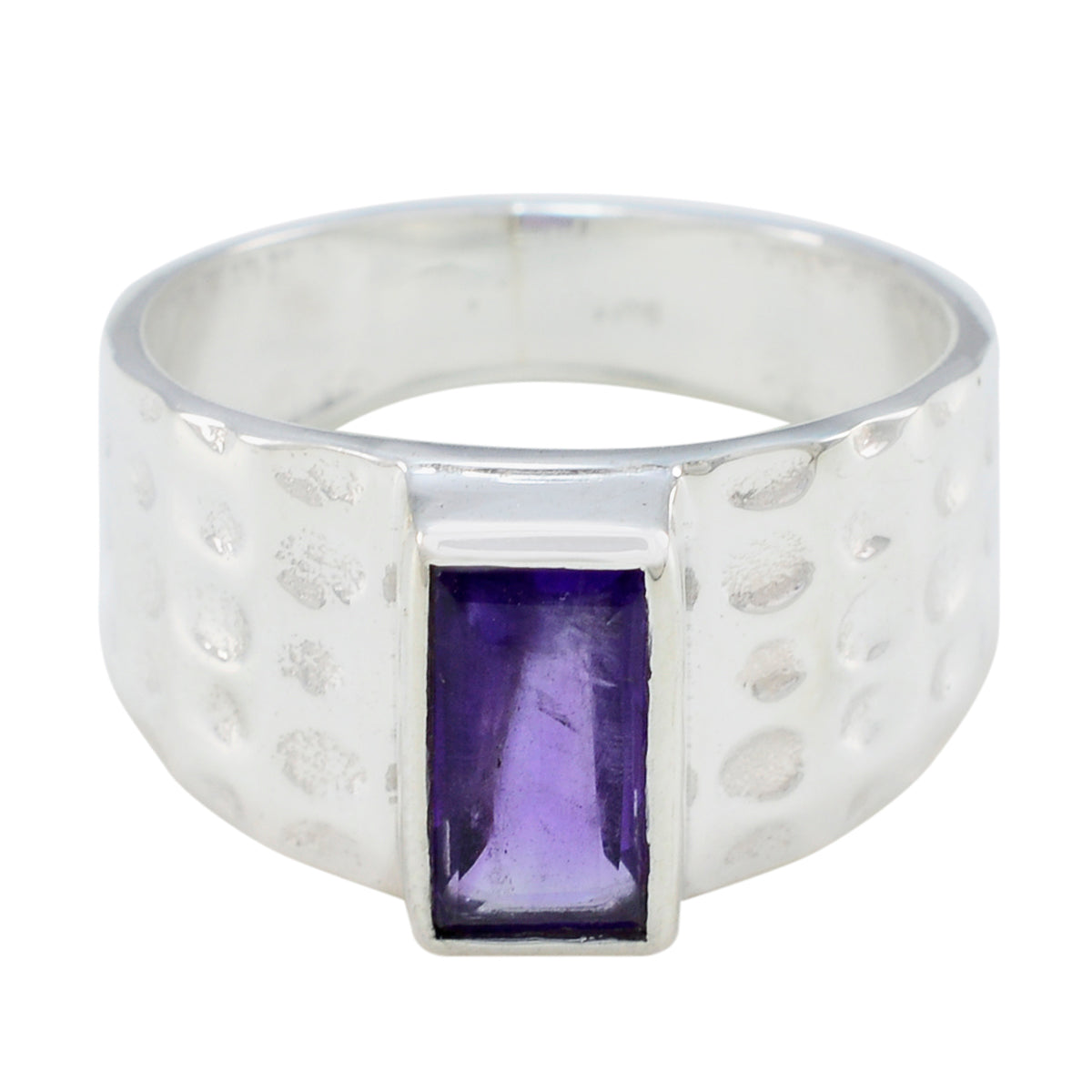 Yasmine Purple Gemstone Ring with Hammered Silver Band Amethyst Purple