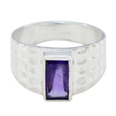 Yasmine Purple Gemstone Ring with Hammered Silver Band Amethyst Purple