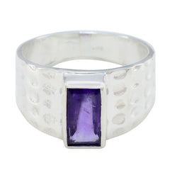 Yasmine Purple Gemstone Ring with Hammered Silver Band Amethyst Purple