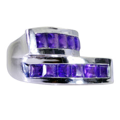 Isabelle silver ring with two rows of square cut purple gemstones purple gemstone ring