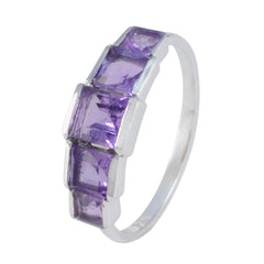 Priya purple gemstone ring with square cut purple stones set in silver band