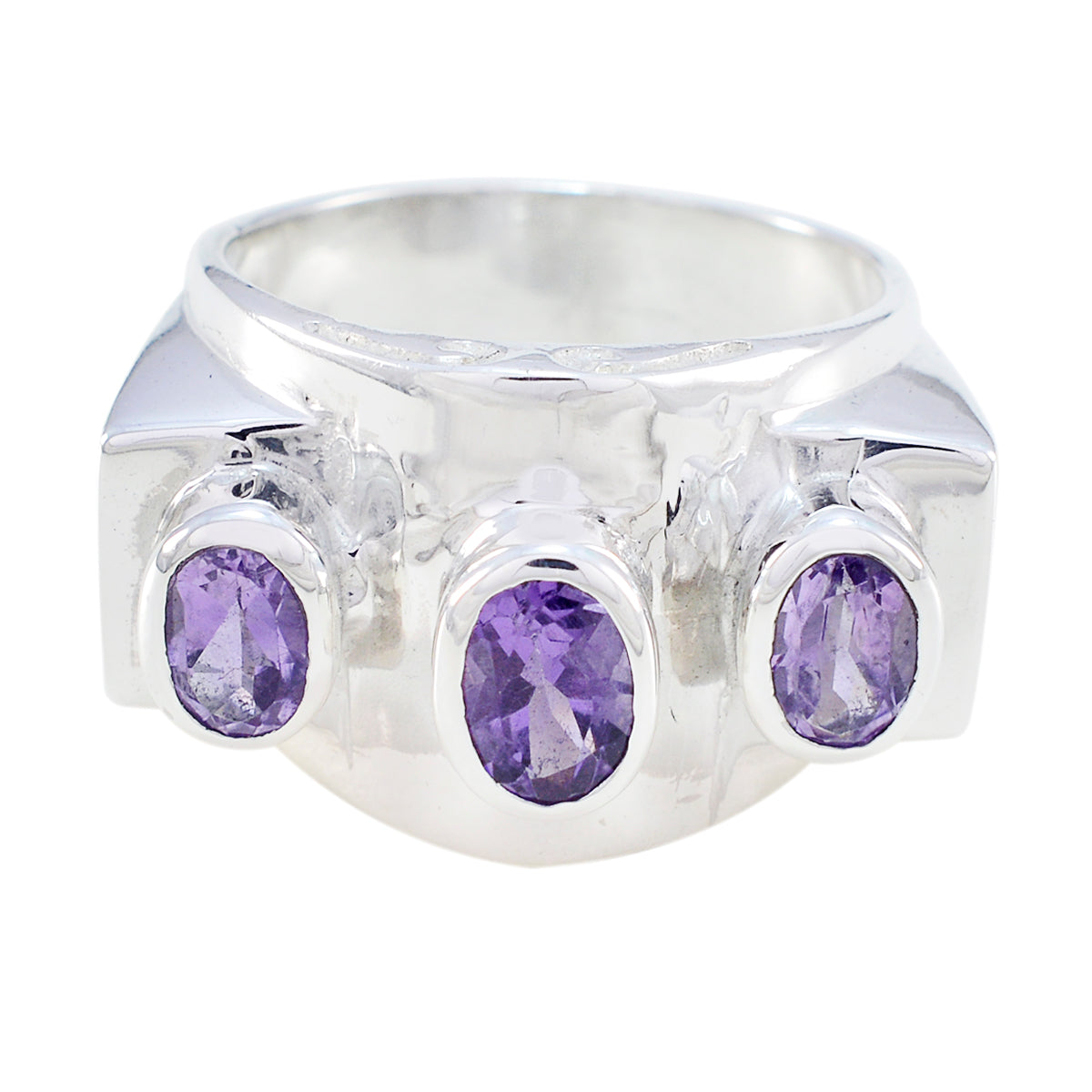 Olivia silver ring featuring three oval purple gemstones purple gemstone ring