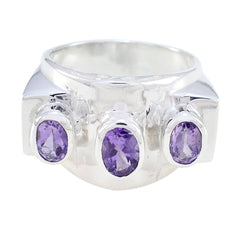 Olivia silver ring featuring three oval purple gemstones purple gemstone ring