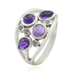 Katarina silver ring featuring multiple purple gemstones and clear accent stones purple gemstone ring