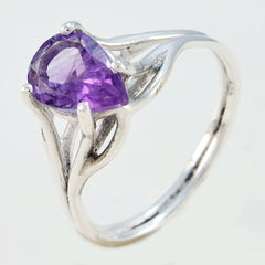 Seo-yeon purple gemstone solitaire ring with pear-shaped purple stone and silver twisted band