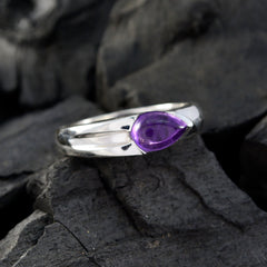 Kristine purple gemstone solitaire ring with pear-shaped amethyst on silver band