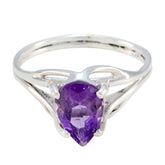 Seo-yeon purple gemstone solitaire ring with pear-shaped purple stone set in silver band