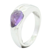 Kristine purple gemstone solitaire ring with teardrop shaped amethyst and silver band