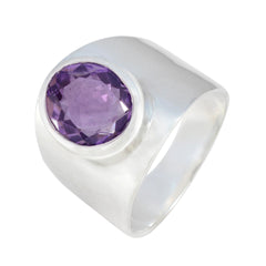 Fernanda silver ring featuring a purple gemstone solitaire ring with a bold, modern design