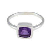 Lakshmi purple gemstone solitaire ring with square-cut purple stone set in silver band