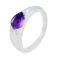 Kristine purple gemstone solitaire ring with teardrop-shaped amethyst set in silver band