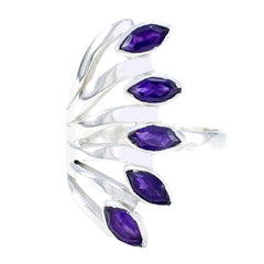 Giulia purple gemstone statement ring with multiple marquise-cut purple stones set in silver band