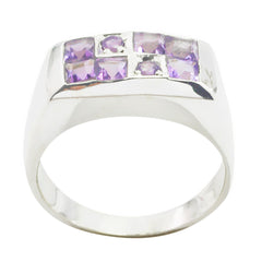 Pauline purple gemstone statement ring sterling silver wide band with faceted purple stones across top
