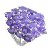 Renata purple gemstone statement ring featuring multiple oval purple gemstones set in silver