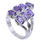 Audrey purple gemstone statement ring with multiple oval purple stones set in silver band