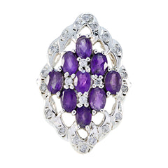Olivia purple gemstone statement ring with oval amethyst stones and silver diamond accents
