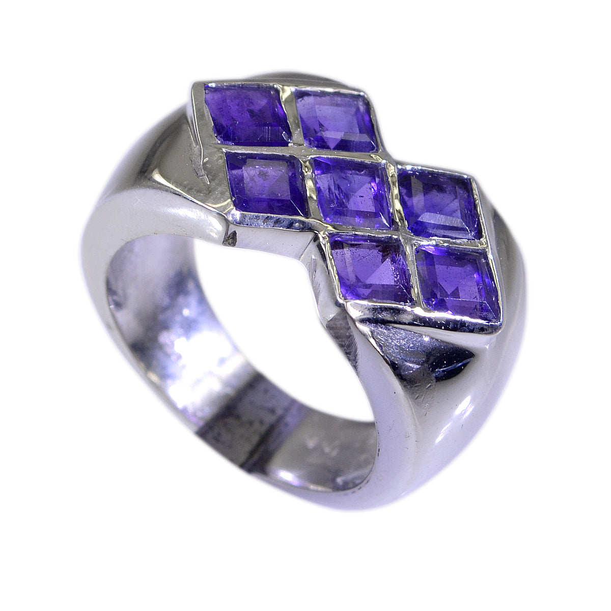 Dewi Purple Gemstone Statement Ring Silver Band Amethyst Purple