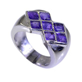 Dewi Purple Gemstone Statement Ring Silver Band Amethyst Purple