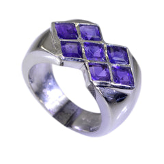 Dewi Purple Gemstone Statement Ring Silver Band Amethyst Purple