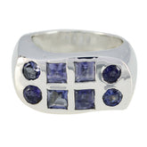 Nella silver ring with six purple gemstones in round and square cuts purple gemstone statement ring